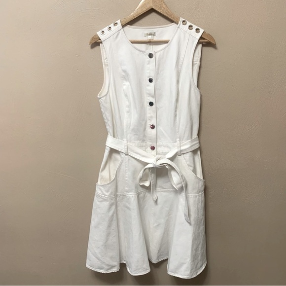 Shoshanna Anya Sleeveless Flounce Cotton Belted Mini Dress White Size 12 NWT New - Picture 2 of 16